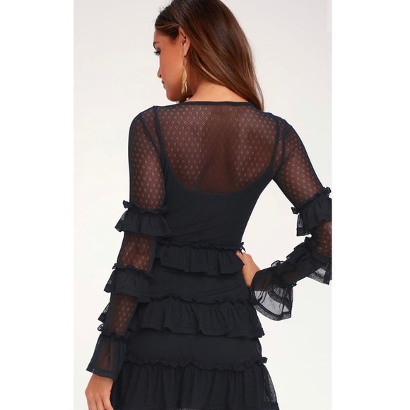 National Navy Blue Long Sleeve Ruffle Dress - Picture 2 of 2